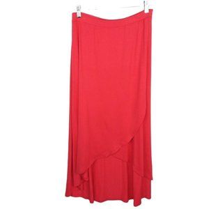 Chico's Red Paula Faux Wrap Tulip Style Midi Skirt Stretch Pull On Sz 0 Small/4